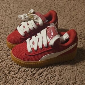 Puma Kids Red Sneakers with White and Tan Accents